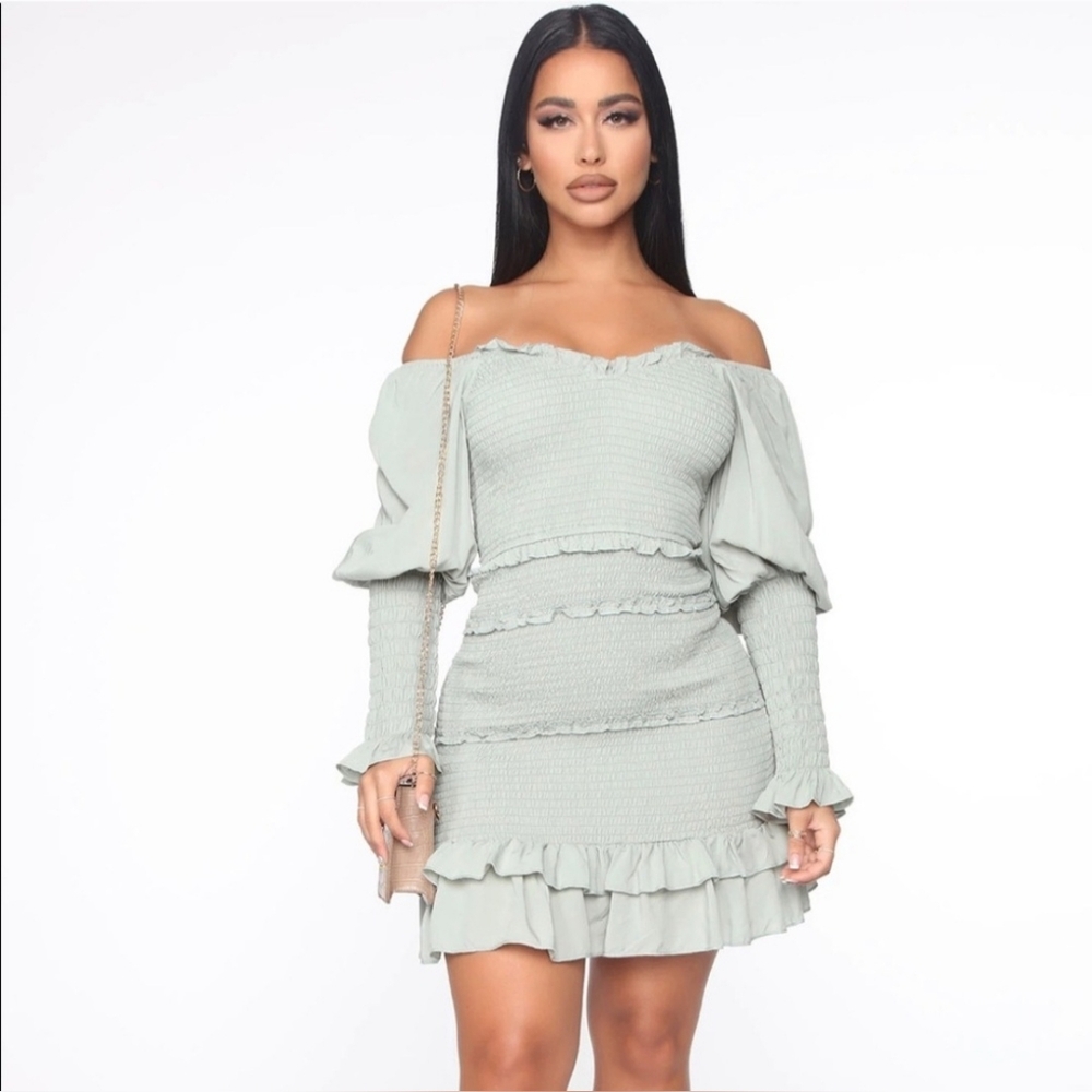 Fashion Nova Smocked Mini Dress LIGHT Green